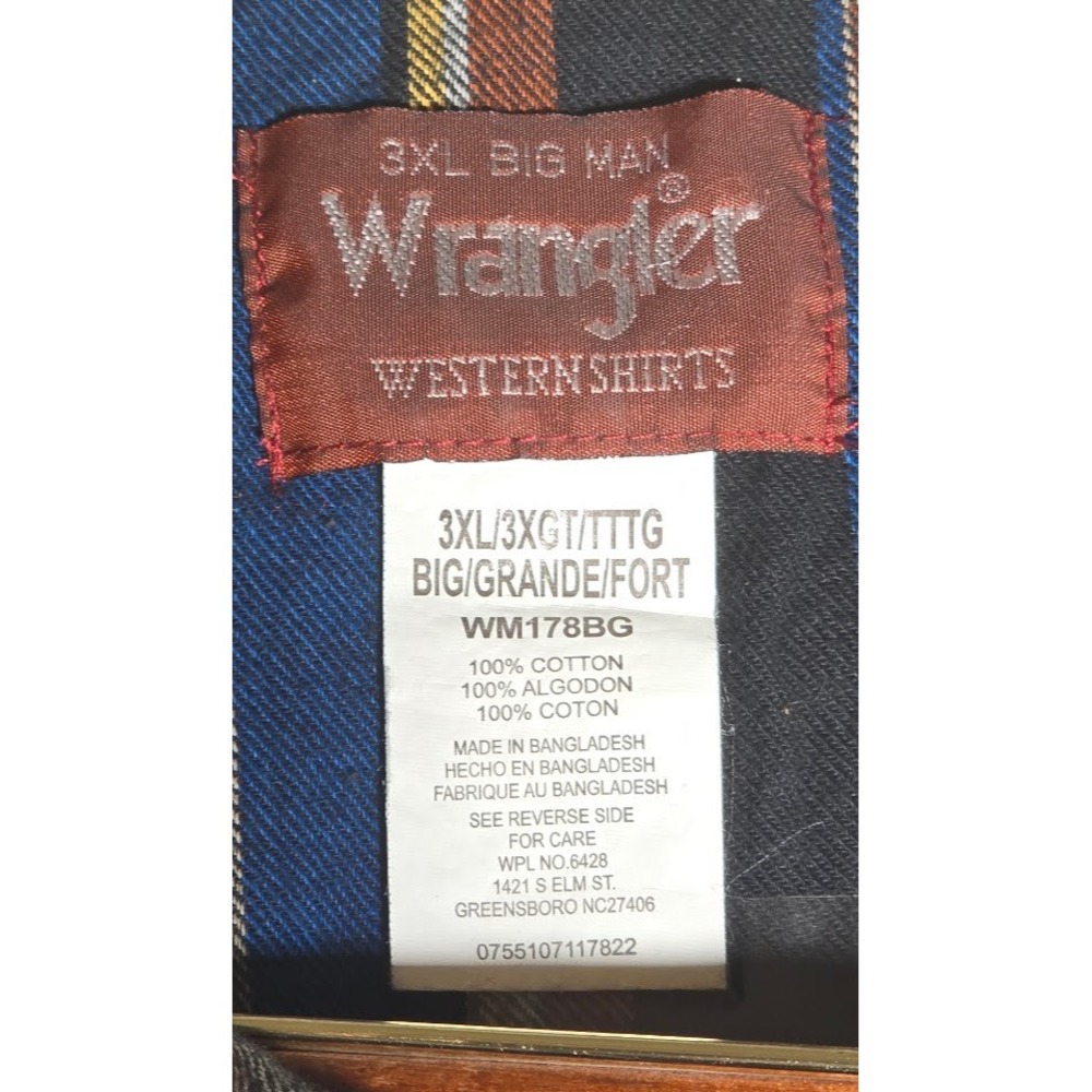 Wrangler Western Shirts Mens 3XL Big Man Blue Brown Striped Long Sleeve 1380 - Picture 6 of 6